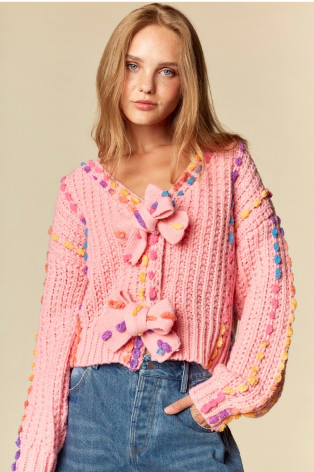 Pom-pom Knit Cardigan