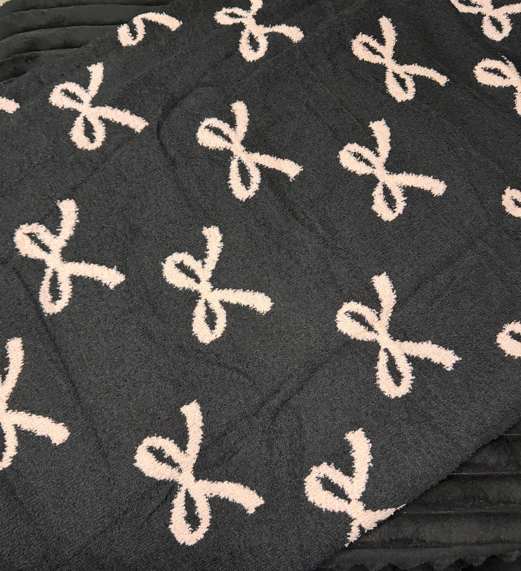 Pink and Black Bows Double-Sized Blanket