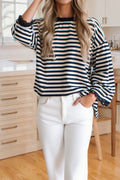 Black and White Striped Puff Sleeve Top